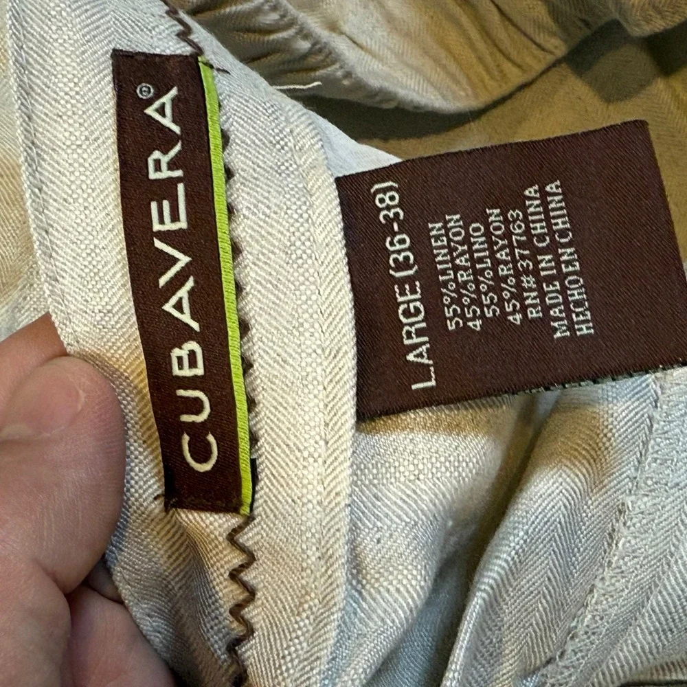 Cubavera Mens Linen Blend Drawstring Pants Natural Herringbone Large NWT